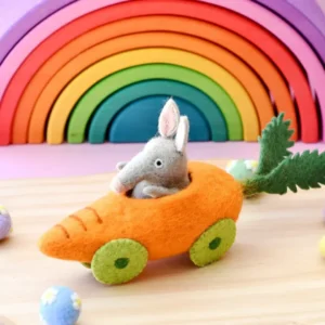 Felt Bilby Figurine in Carrot Car