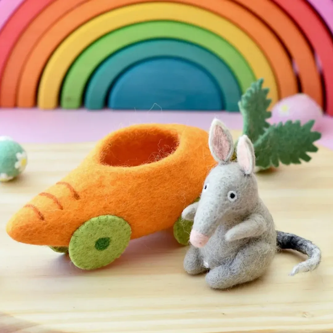 Felt Bilby Figurine in Carrot Car - Image 3